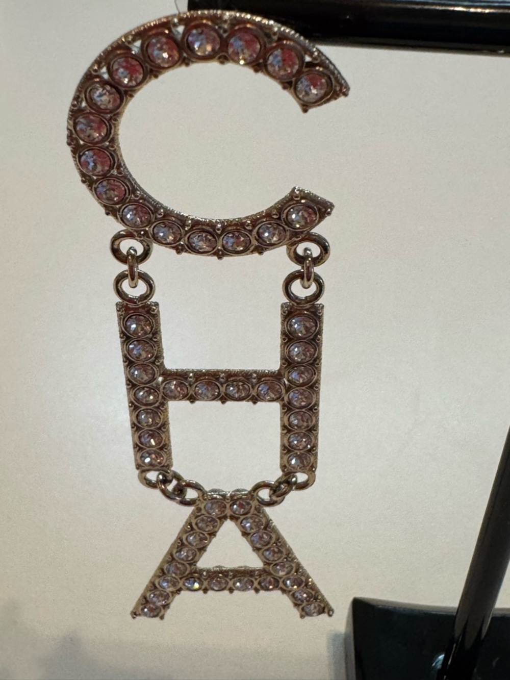 Chanel Authentic Crystal Cha-Nel Drop Earrings - Picture 4 of 5